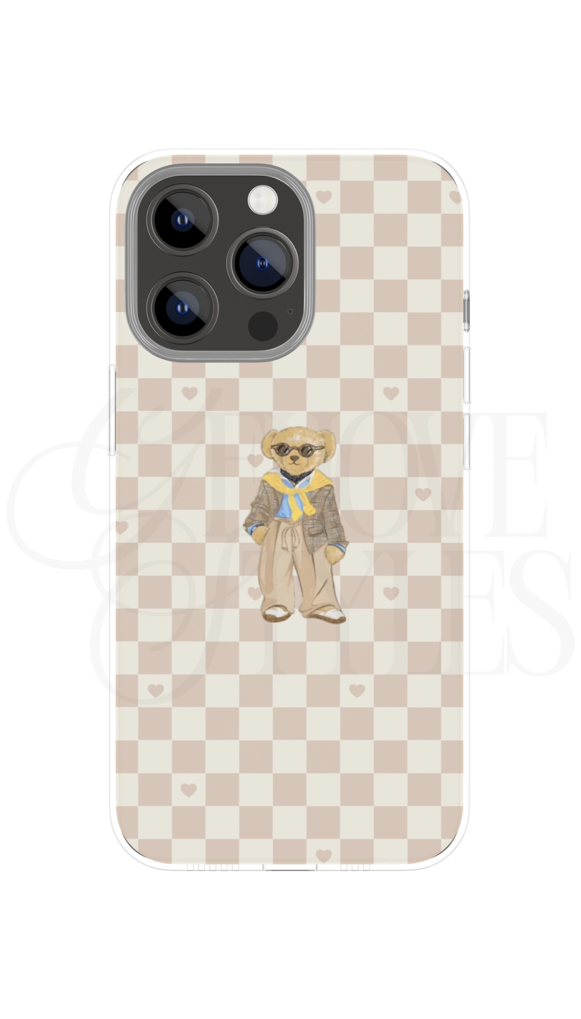 Checkered Heart Bear Phone Case