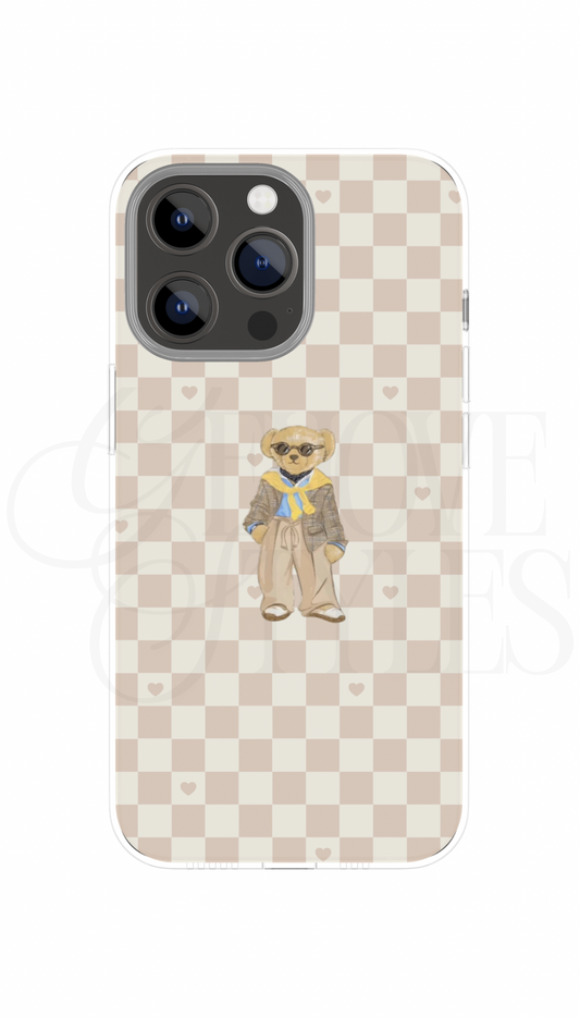 Checkered Heart Bear Phone Case